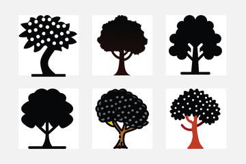 set of trees silhouettes