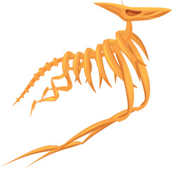 Cartoon yellow skeleton of dinosaur lizard running on four legs