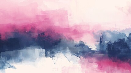 Abstract Watercolor Landscape in Pink and Blue
