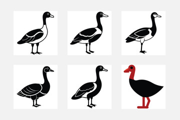 set of silhouettes Duck doodle 