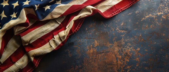 An American Flag Draped Over a Distressed Metal Surface