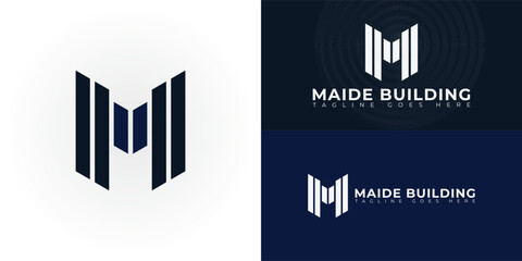 Abstract initial letters M or MM logo in luxury black color isolated on multiple background colors. The logo is suitable for real estate and construction company logo vector design illustration