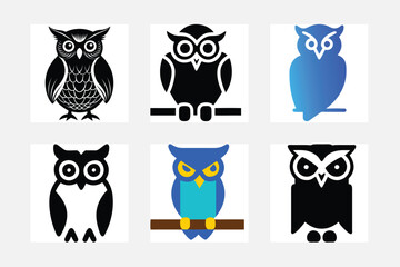 set of owls on white