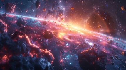 Cosmic Dance of Asteroids - 3D Illustration