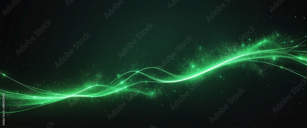 Poster green theme digital abstract dynamic light trail effect futuristic particles background design backd