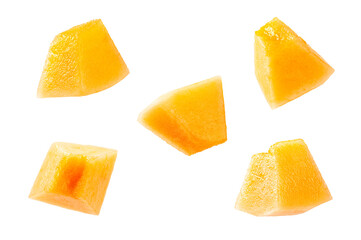 Cantaloupe slices isolated on white background.