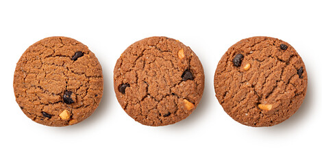 Chocolate chip cookies isolated on white background.