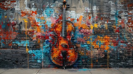 Cello Against Colorful Graffiti