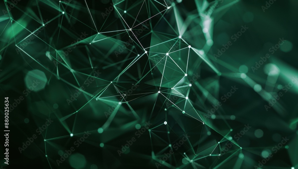 Poster abstract background with a dark green geometric pattern in the low poly style, with connection lines