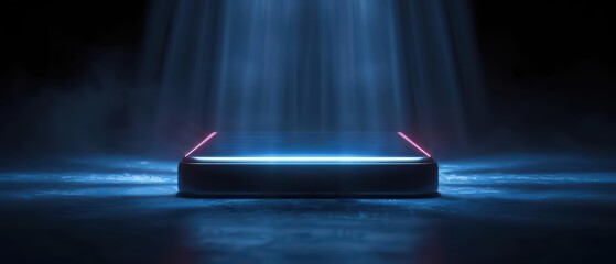 A supernatural event where a mobile device on a glowing podium projects beams of light