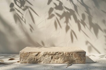 Empty terrazo podium for product display , exibition , showcase , leaf shadow