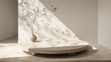 Empty Podium for product display with lef shadow background.
