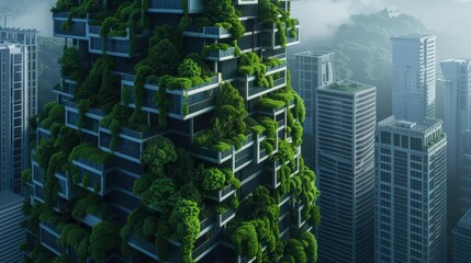 Obraz premium A supernatural urban landscape where buildings are constructed from living plants and advanced materials