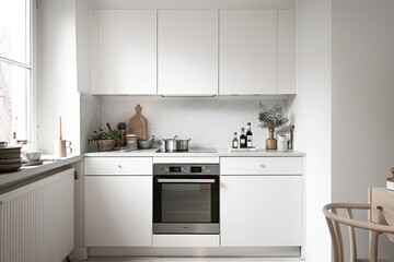 Minimalist white kitchen with cozy textures and inviting atmosphere