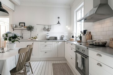 Cozy white kitchen with minimalistic decor and inviting atmosphere