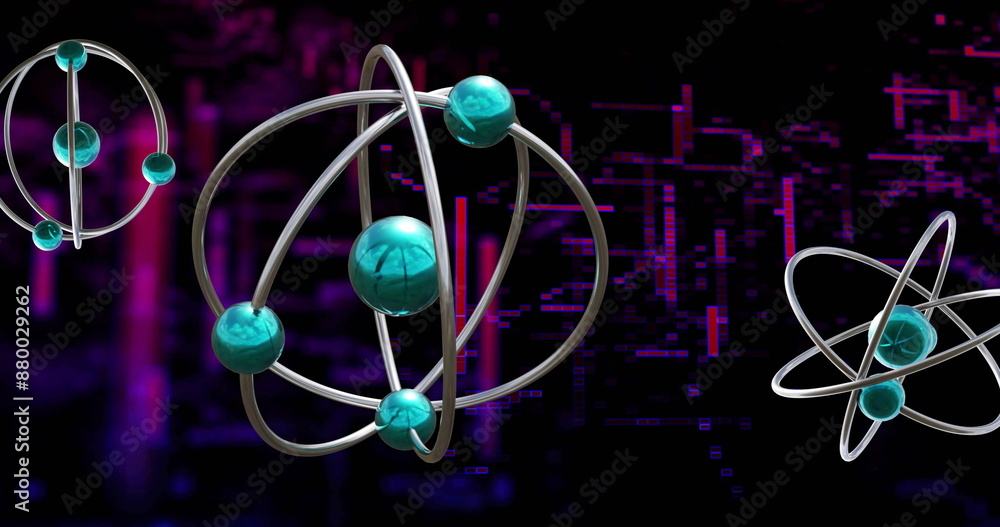 Aufkleber image of 3d model of atoms and dynamic line pattern over black background