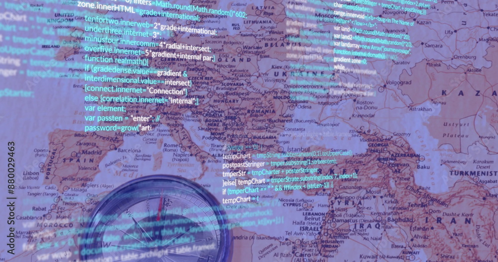 Poster image of financial data processing over world map