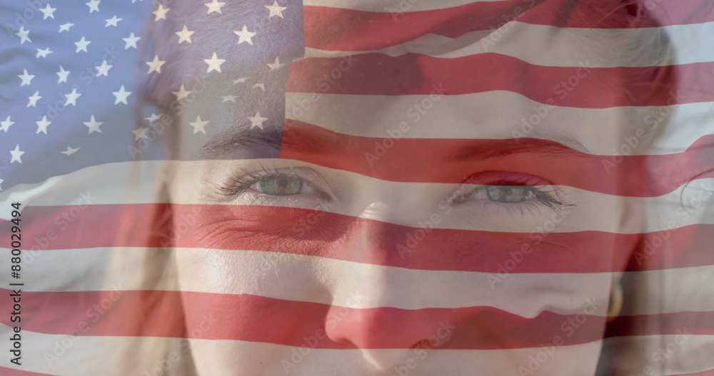 Canvas Prints Image of flag of usa over caucasian woman