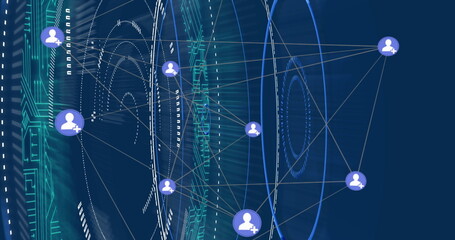 Image of scope scanning over network of connections with icons