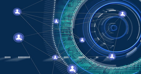 Image of scope scanning over network of connections with icons