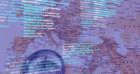 Image of financial data processing over world map