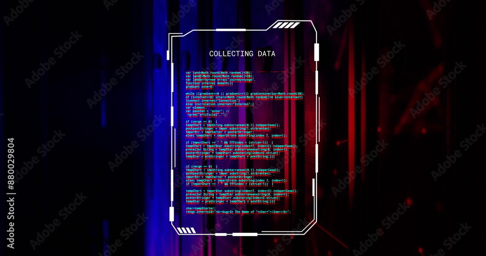 Poster image of collecting data text file processing over blue an red lights on computer servers