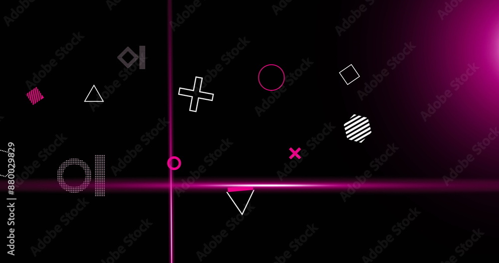 Aufkleber image of rotating shapes and pink scanner beams processing on dark background