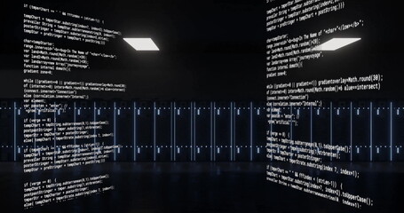 Image of text data processing over banks of dark computer servers