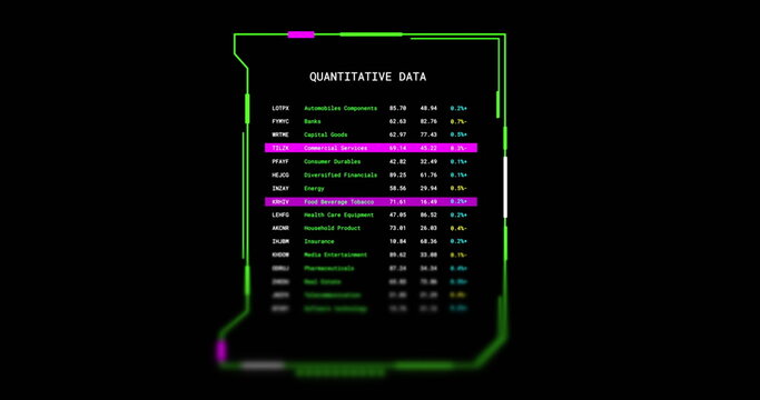 Image of interface screen with quantitative data text processing on black background - Powered by Adobe