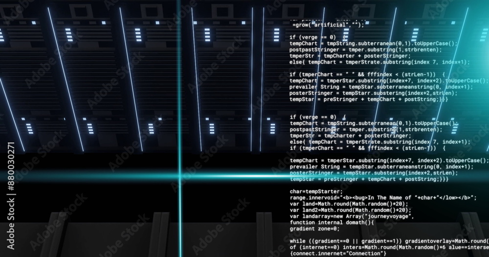 Poster image of blue scanner beams and processing data over dark computer servers