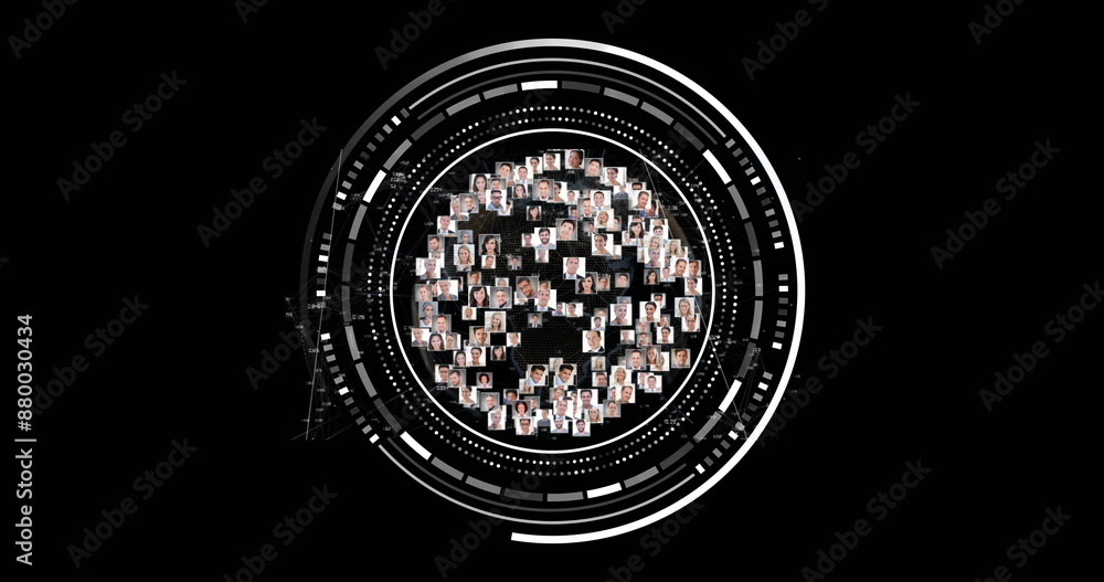 Poster image of scope with photos and data processing over black background
