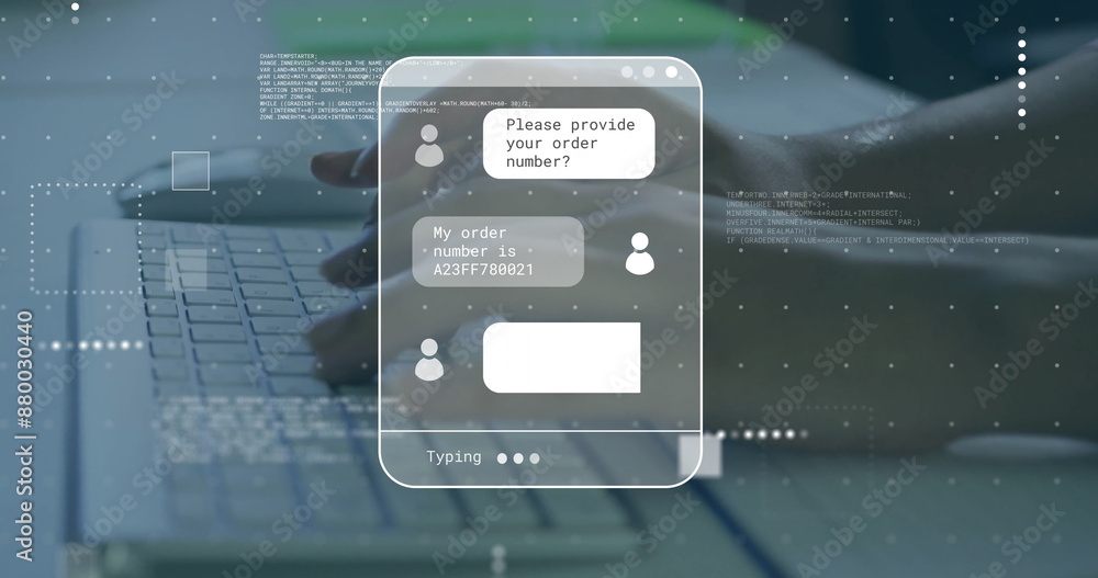 Poster image of screens with data processing over caucasian man using computer