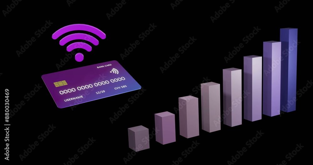 Aufkleber image of credit card with wifi icon and graph on black background