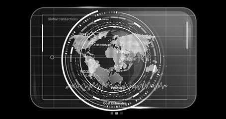 Image of globe with data processing over black background