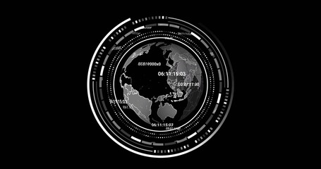 Image of globe with data processing over black background
