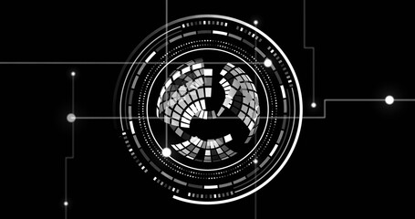 Image of globe with data processing over black background