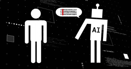 Image of ai chat bots and data processing over black background