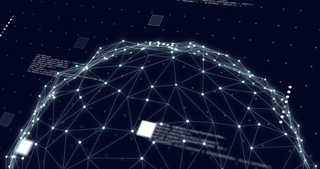 Image of globe with connections and data processing over black background