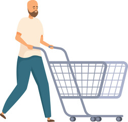 Bearded man walking and pushing an empty shopping cart © nsit0108