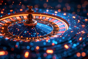 Casino roulette wheel with a ball spinning around, symbolizing the excitement and chance of gambling