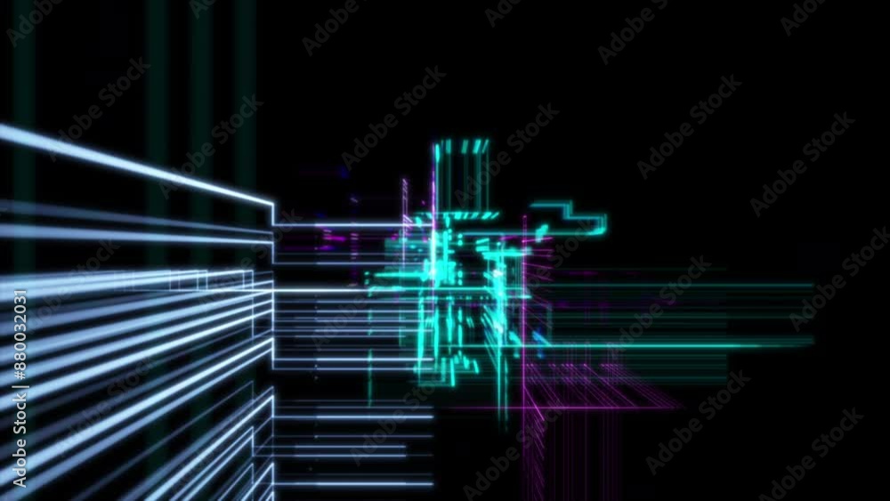 Poster futuristic neon wireframe grid background. fast move the camera like a dolly.