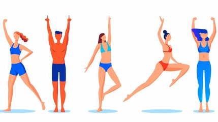Fototapeta premium A group of people are exercising in a line