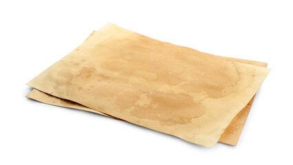 Sheets of old parchment paper isolated on white