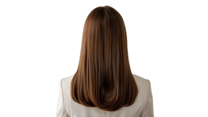 Woman with straight long brown hair from back view, Hair styling, isolated on transparent background