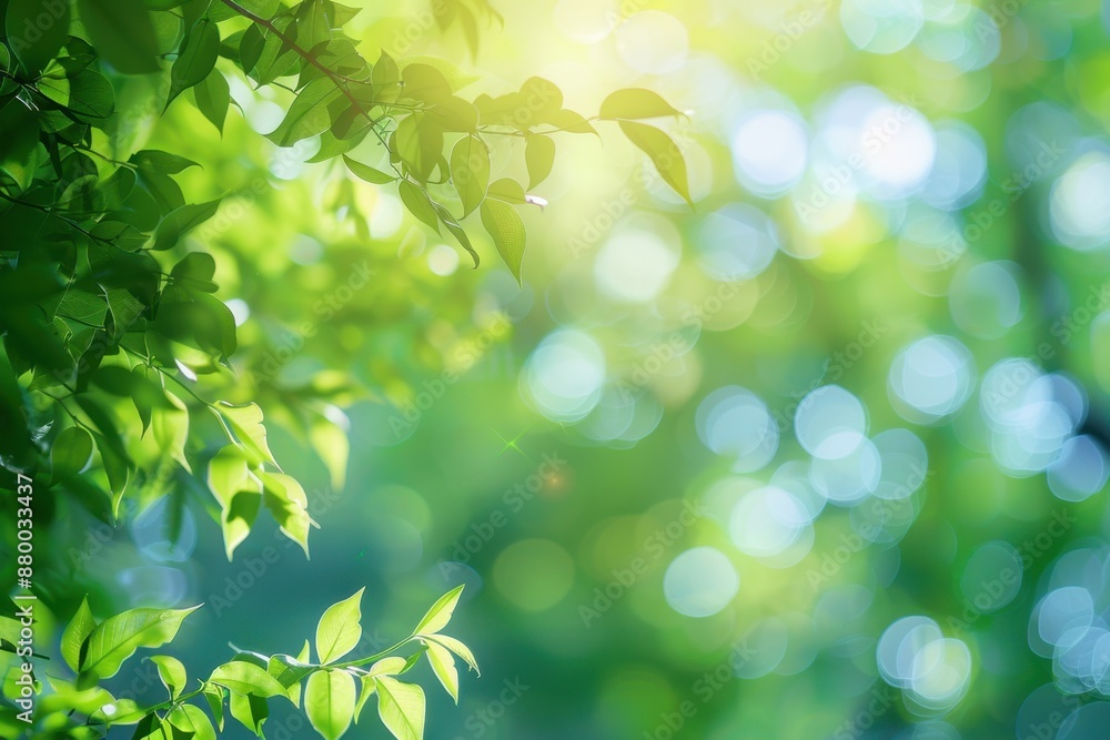 Aufkleber blurred green nature background with bokeh effect, bright sunlight and soft focus on the foliage of 
