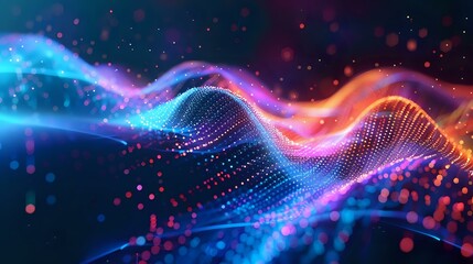 Abstract digital waves in vibrant blue, pink, and orange hues, perfect for technology blogs, digital art projects, and creative backgrounds. Dynamic, futuristic visual.