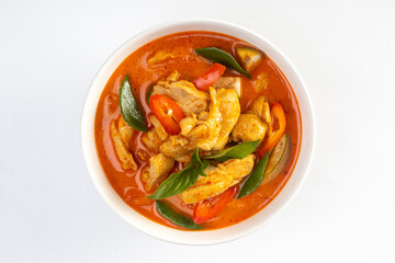 Chicken red curry isolated on white background.