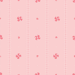 Vintage Coquette Pattern. Vector Cute Seamless Pink Pattern with Ribbon Bows and Hearts. 