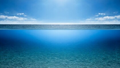 Obraz premium 水中と水上. 二分割構図. Above and Below Water. AI generated.