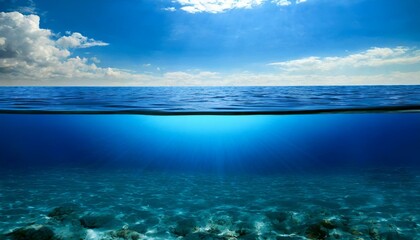 Obraz premium 水中と水上. 二分割構図. Above and Below Water. AI generated.